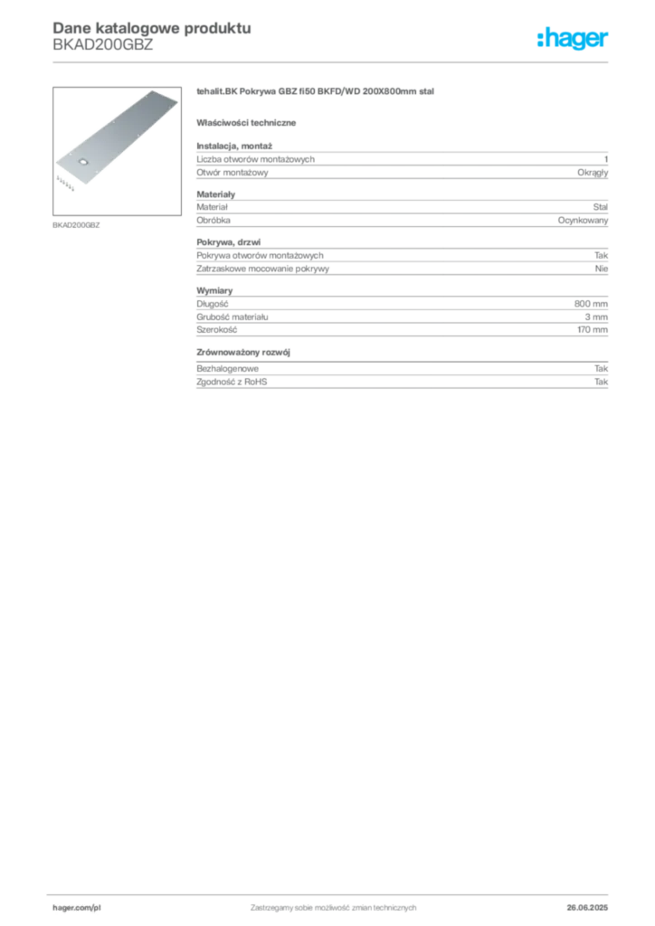 Zdjęcie Hager Karta katalogowa BKAD200GBZ | Hager Polska