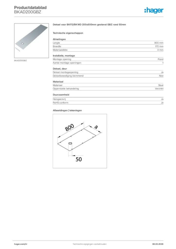 Afbeelding Hager Productdatablad BKAD200GBZ | Hager Nederland