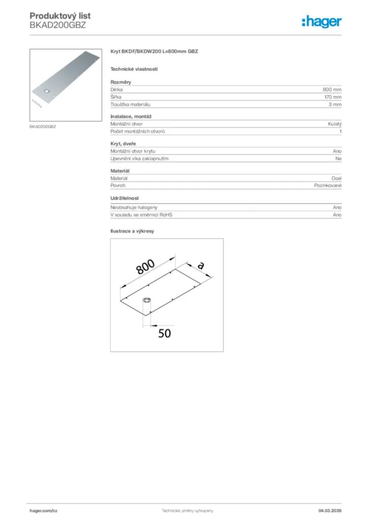 Obrázek Hager Product data sheet BKAD200GBZ | Hager