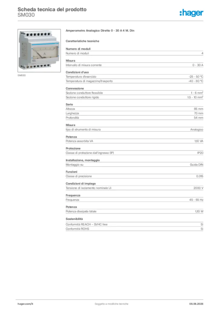 Immagine Hager Scheda tecnica del prodotto SM030 | Hager Italia