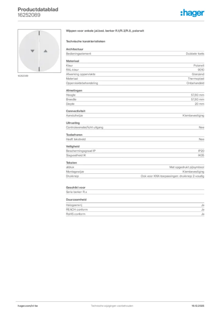 Afbeelding Hager Productdatablad 16252089 | Hager Belgium