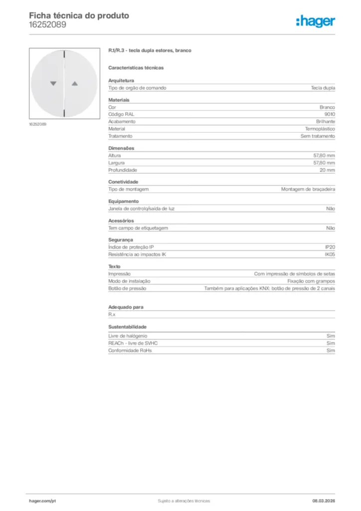 Imagem Hager Ficha técnica do produto 16252089 | Hager Portugal