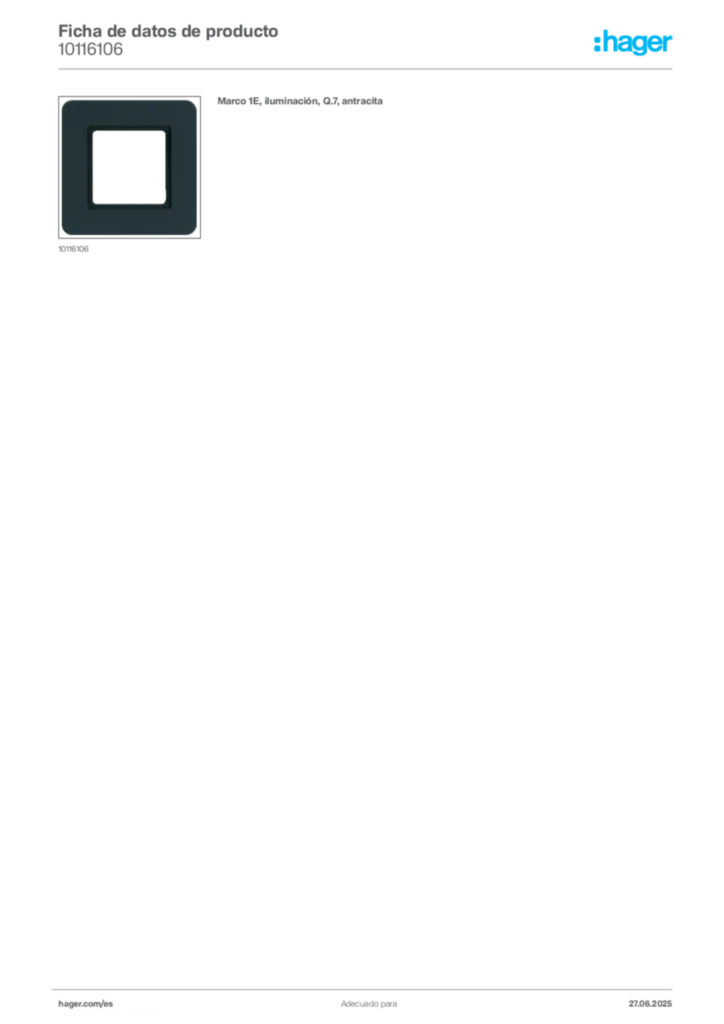Imagen Hager Ficha de datos de producto 10116106 | Hager España