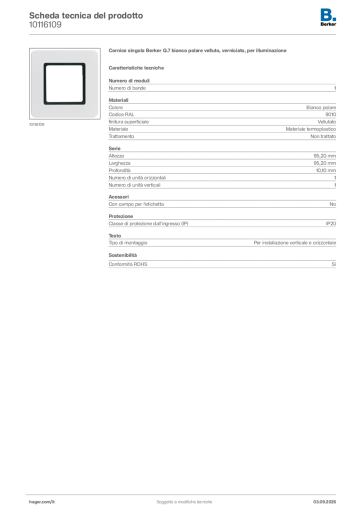 Immagine Berker Scheda tecnica del prodotto 10116109 | Hager Italia
