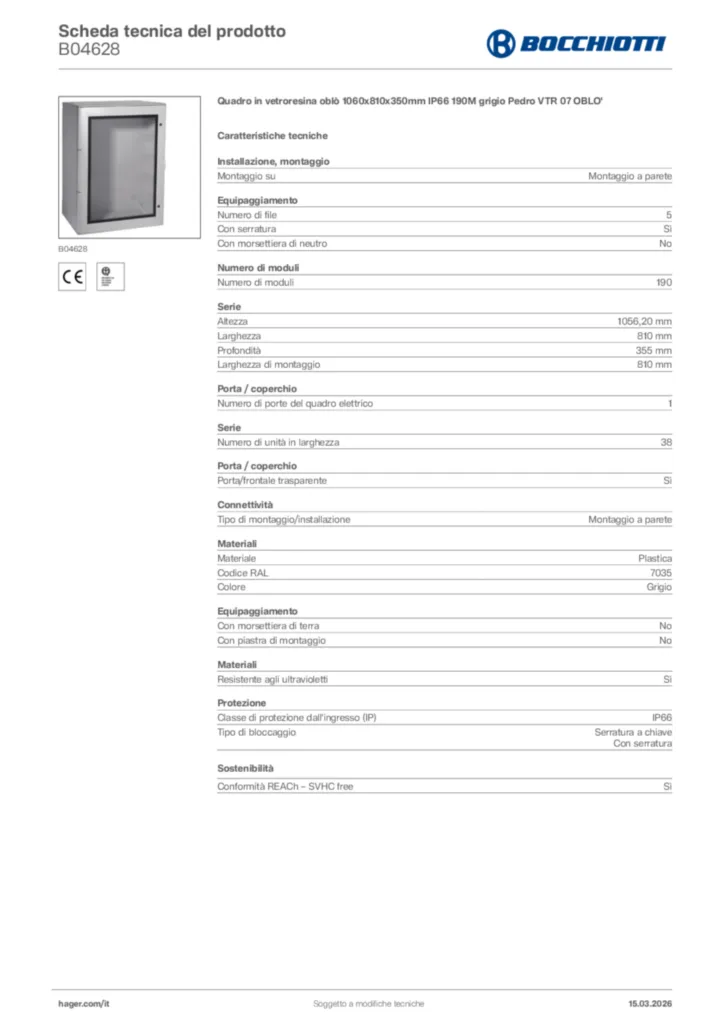 Immagine Bocchiotti Scheda tecnica del prodotto B04628 | Hager Italia