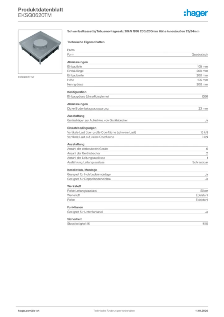 Bild Hager Produktdatenblatt EKSQ0620TM | Hager Schweiz