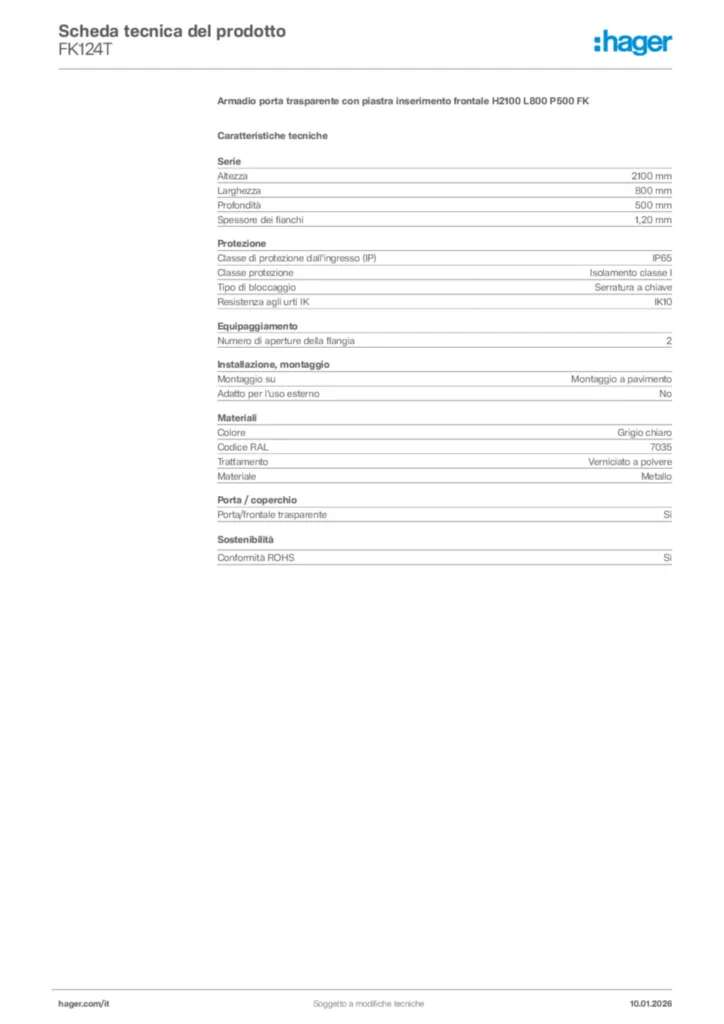 Immagine Hager Scheda tecnica del prodotto FK124T | Hager Italia