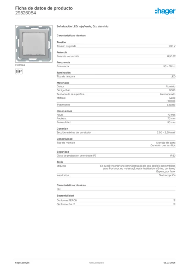 Imagen Hager Ficha de datos de producto 29526084 | Hager España