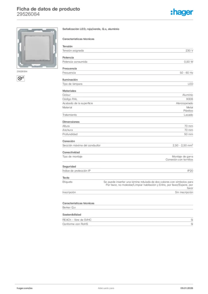 Imagen Hager Ficha de datos de producto 29526084 | Hager España