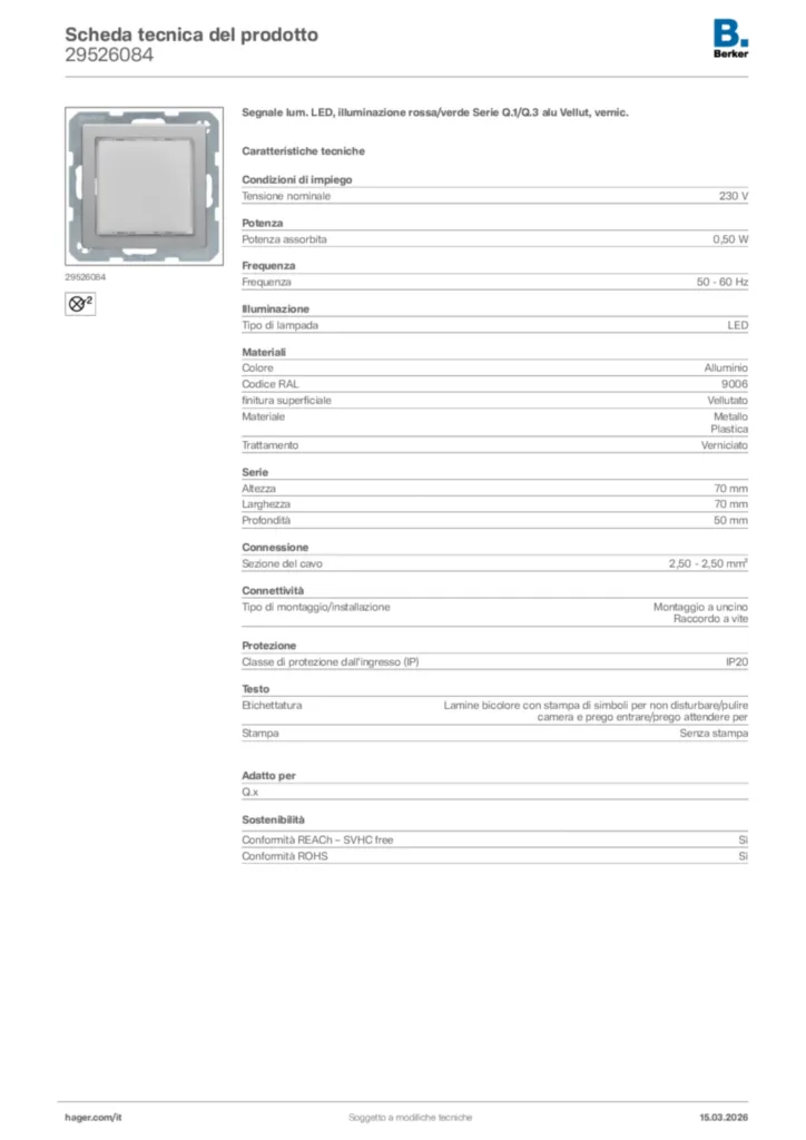 Immagine Berker Scheda tecnica del prodotto 29526084 | Hager Italia