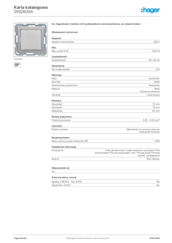 Zdjęcie Hager Karta katalogowa 29526084 | Hager Polska