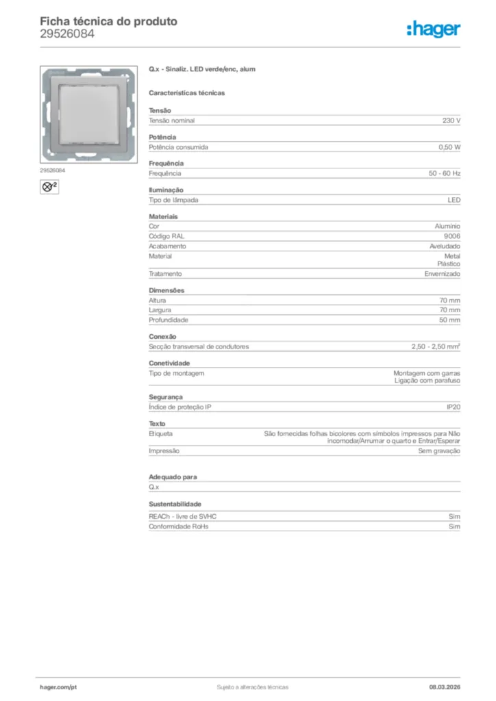 Imagem Hager Ficha técnica do produto 29526084 | Hager Portugal