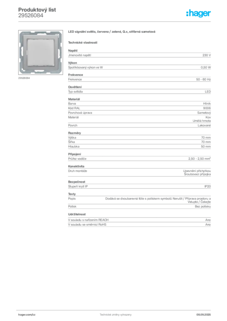 Obrázek Hager Produktový list 29526084 | Hager