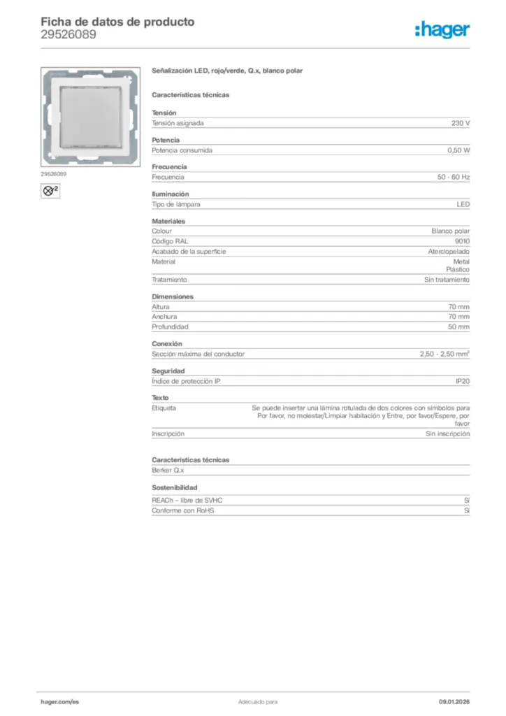 Imagen Hager Ficha de datos de producto 29526089 | Hager España