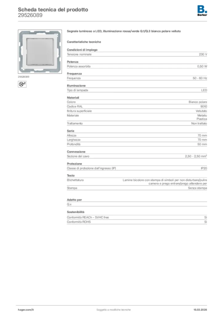 Immagine Berker Scheda tecnica del prodotto 29526089 | Hager Italia