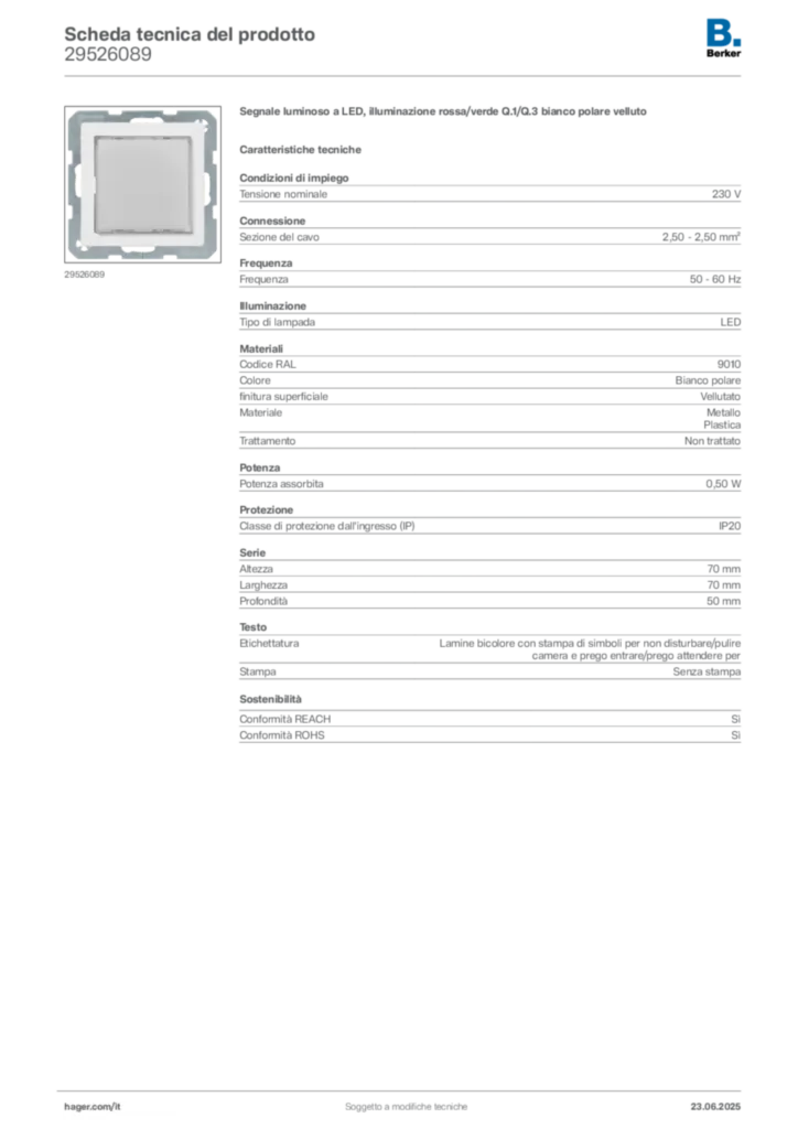 Immagine Berker Scheda tecnica del prodotto 29526089 | Hager Italia