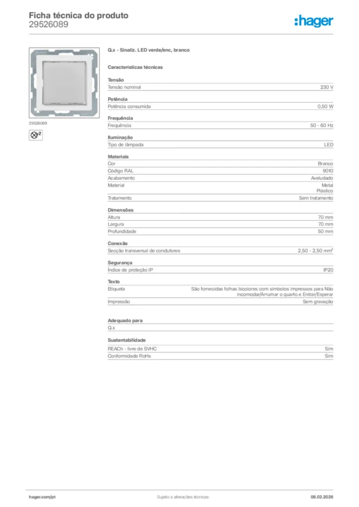 Imagem Hager Ficha técnica do produto 29526089 | Hager Portugal