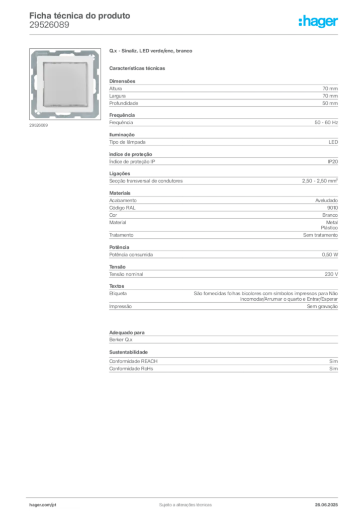 Imagem Hager Ficha técnica do produto 29526089 | Hager Portugal