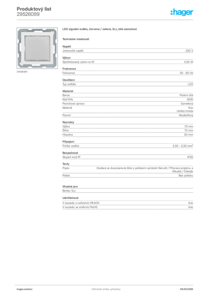 Obrázek Hager Produktový list 29526089 | Hager
