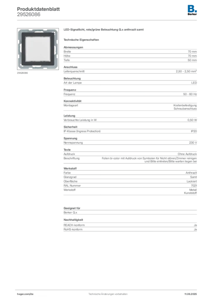 Bild Berker Produktdatenblatt 29526086 | Hager Deutschland