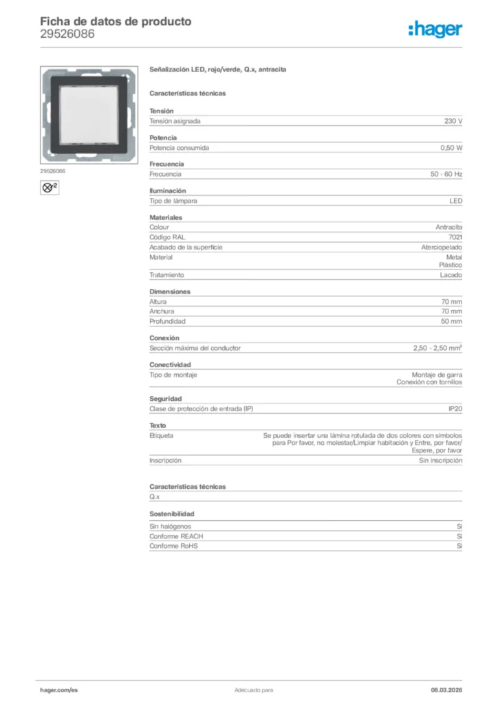 Imagen Hager Ficha de datos de producto 29526086 | Hager España