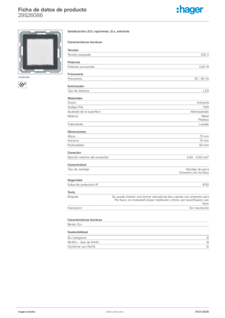 Imagen Hager Ficha de datos de producto 29526086 | Hager España