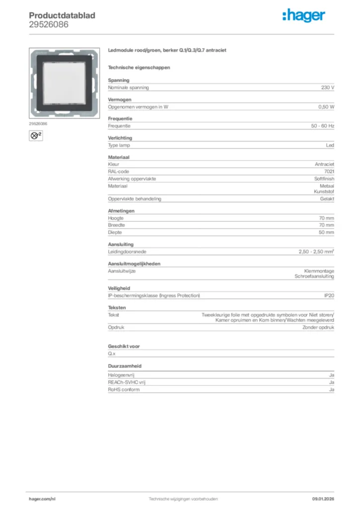 Afbeelding Hager Productdatablad 29526086 | Hager Nederland