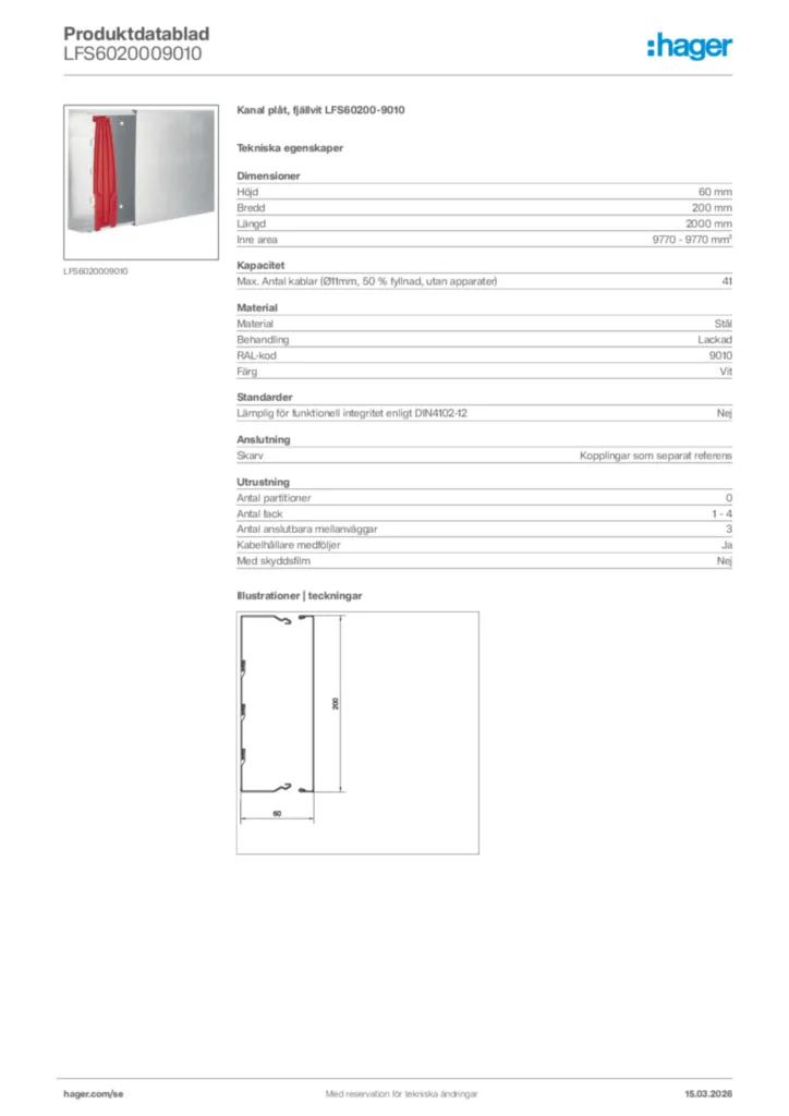 Bild Hager Produktdatablad LFS6020009010 | Hager Sverige