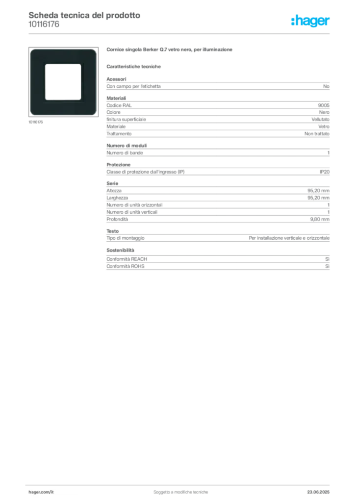 Immagine Berker Scheda tecnica del prodotto 10116176 | Hager Italia