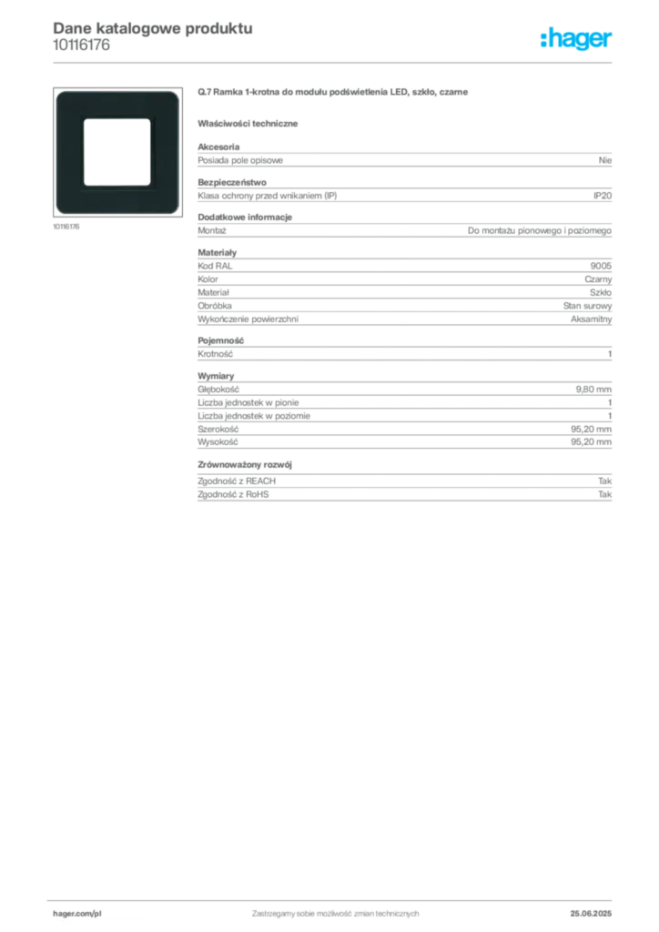 Zdjęcie Hager Karta katalogowa 10116176 | Hager Polska