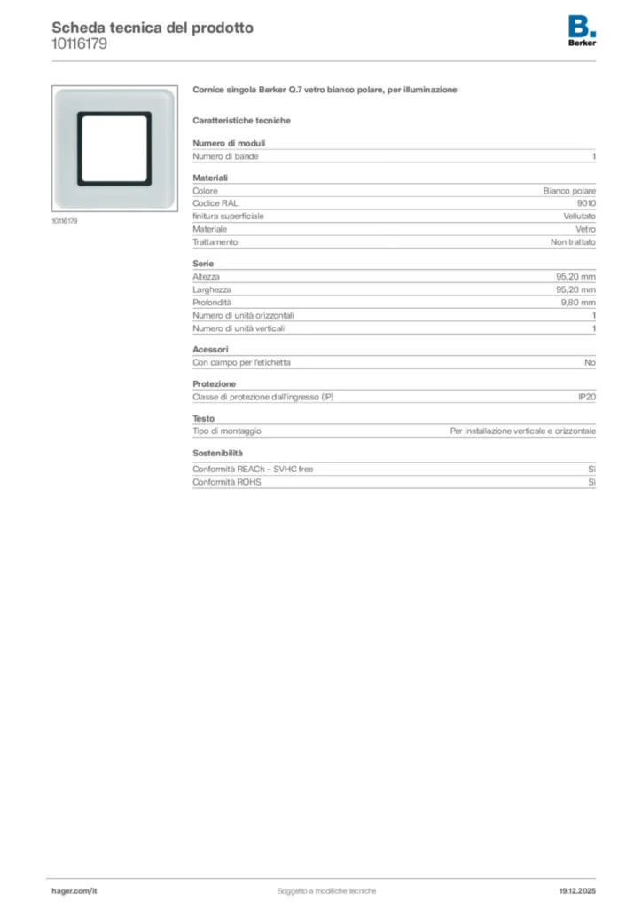 Immagine Berker Scheda tecnica del prodotto 10116179 | Hager Italia