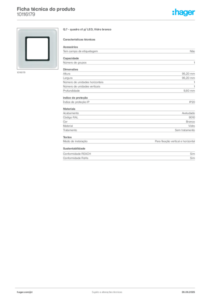 Imagem Hager Ficha técnica do produto 10116179 | Hager Portugal