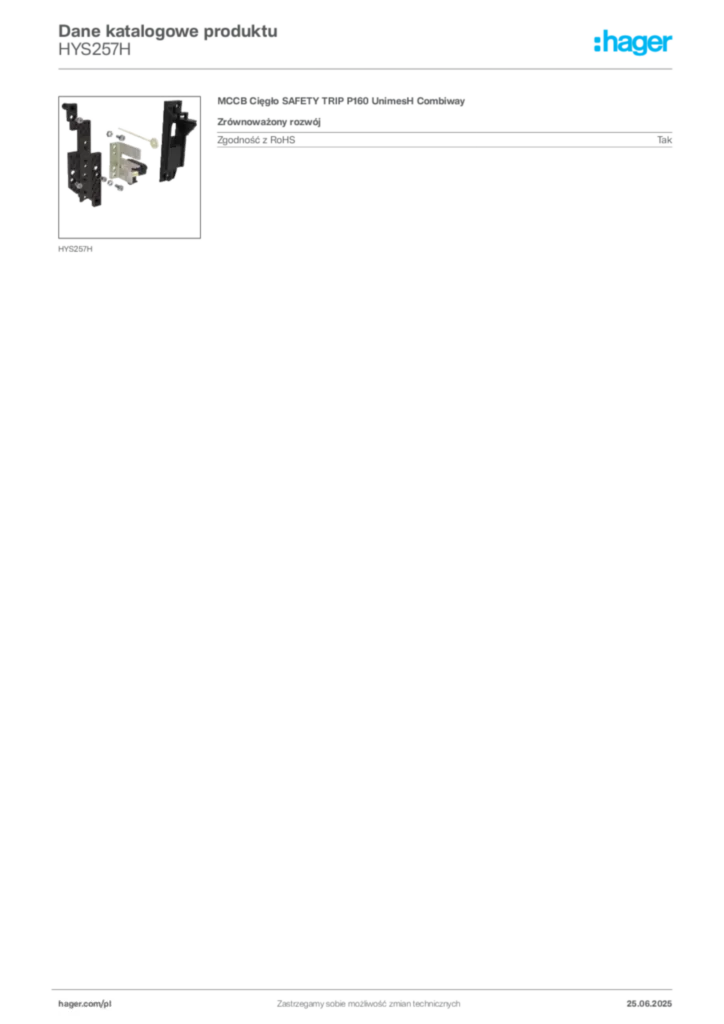 Zdjęcie Hager Karta katalogowa HYS257H | Hager Polska