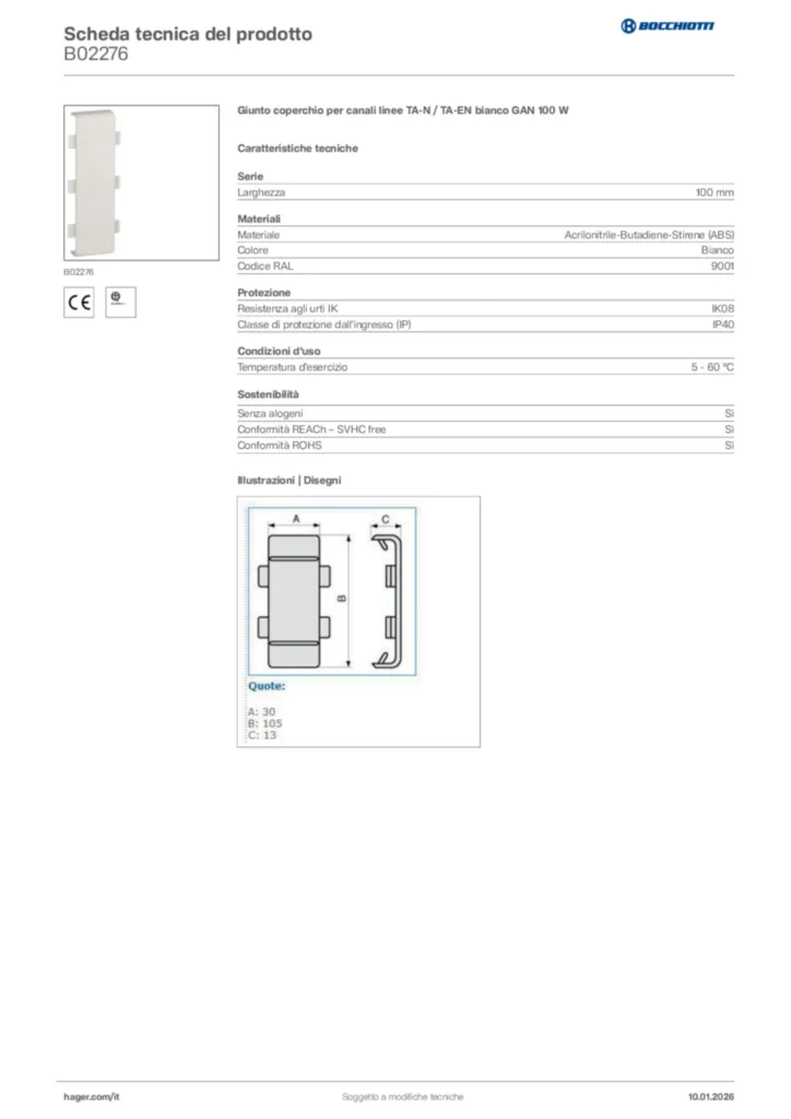 Immagine Bocchiotti Scheda tecnica del prodotto B02276 | Hager Italia