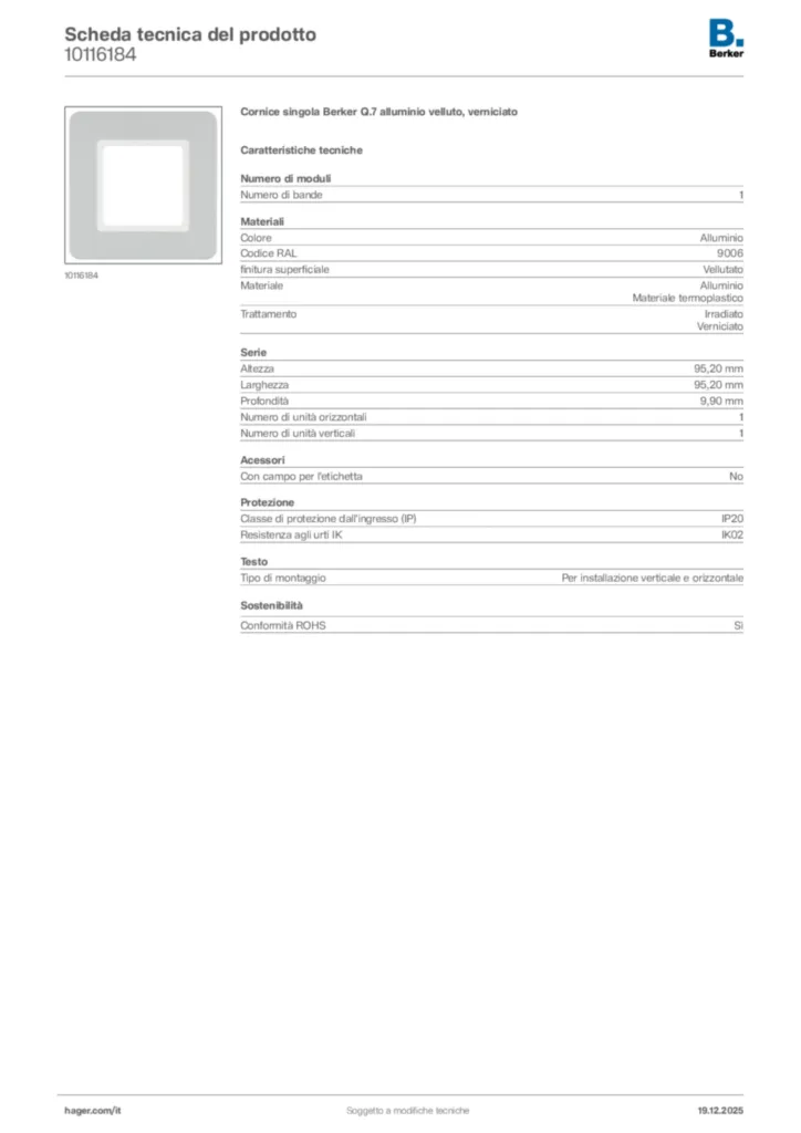 Immagine Berker Scheda tecnica del prodotto 10116184 | Hager Italia