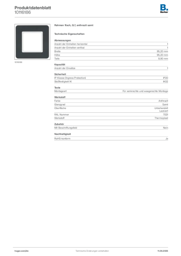 Berker Produktdatenblatt 10116186