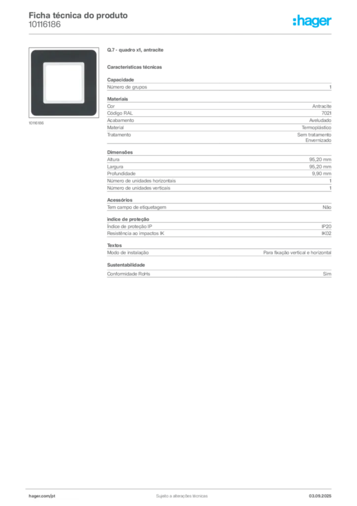 Imagem Hager Ficha técnica do produto 10116186 | Hager Portugal