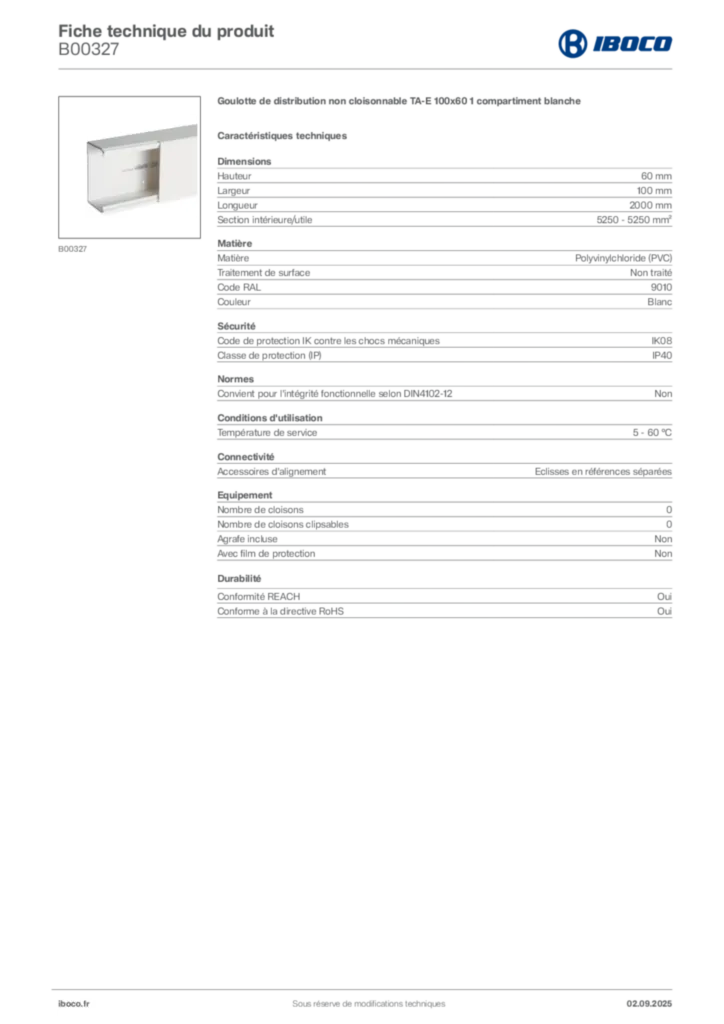 Image Iboco Fiche technique du produit B00327 | Hager France