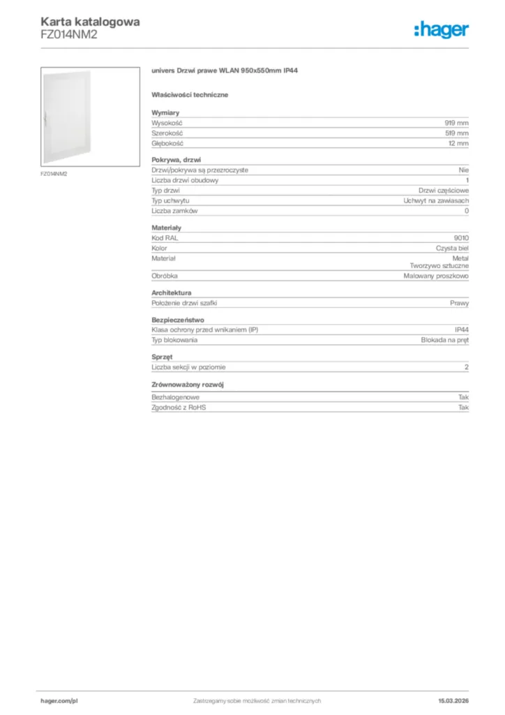 Zdjęcie Hager Karta katalogowa FZ014NM2 | Hager Polska
