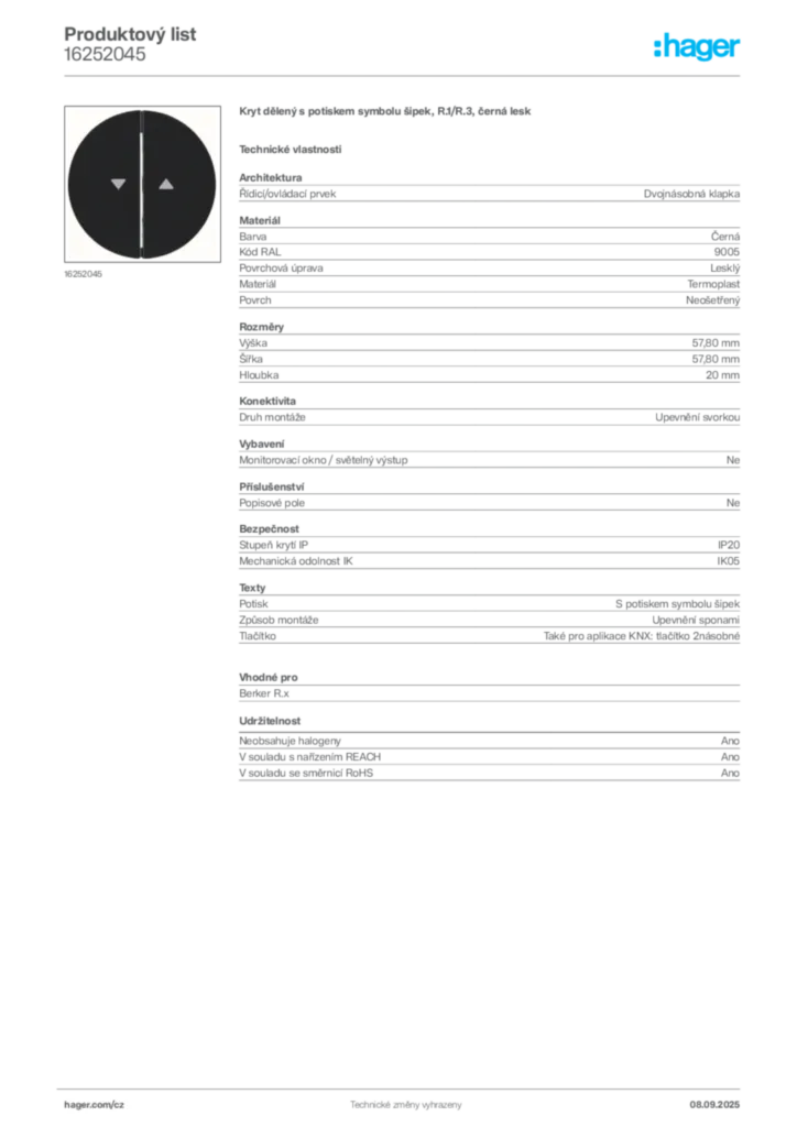 Obrázek Hager Produktový list 16252045 | Hager