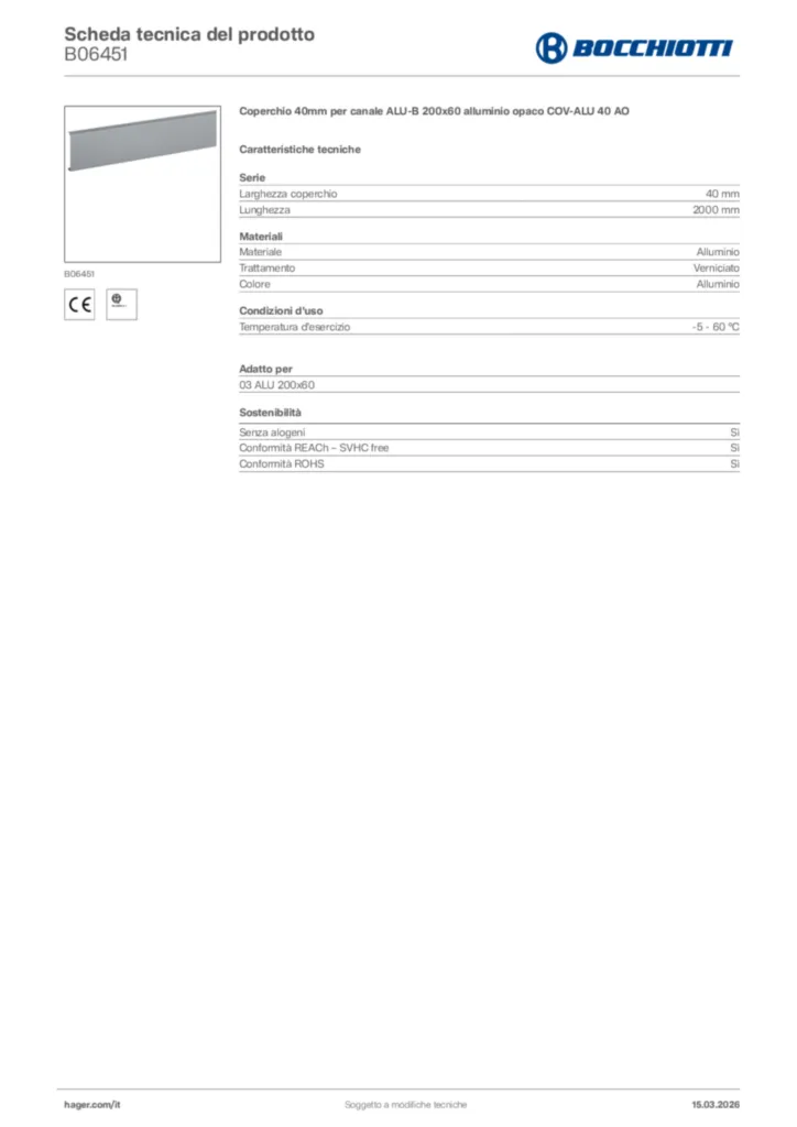 Immagine Bocchiotti Scheda tecnica del prodotto B06451 | Hager Italia