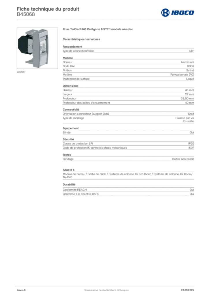 Image Iboco Fiche technique du produit B45068 | Hager France