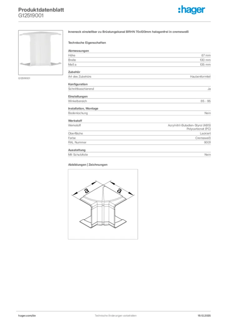 Bild Hager Produktdatenblatt G12519001 | Hager Deutschland