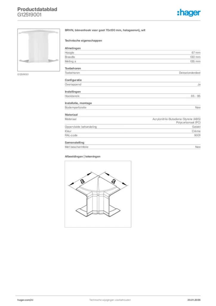 Afbeelding Hager Productdatablad G12519001 | Hager Nederland