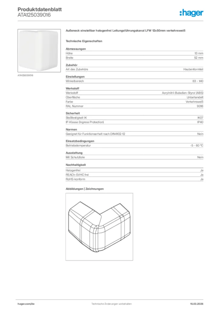 Bild Hager Produktdatenblatt ATA125039016 | Hager Deutschland