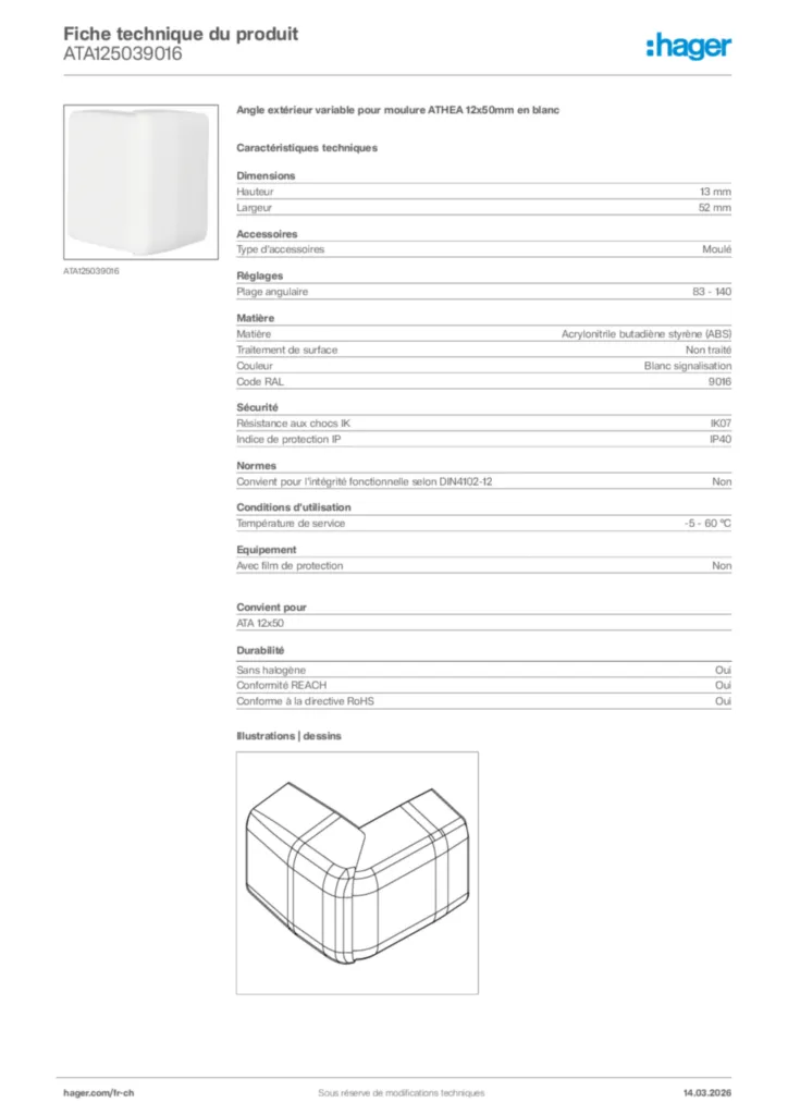 Image Hager Fiche technique du produit ATA125039016 | Hager Suisse