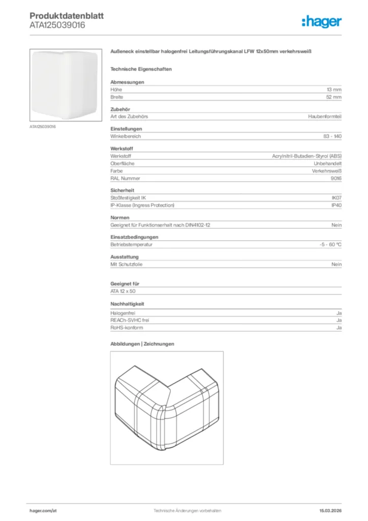 Bild Hager Produktdatenblatt ATA125039016 | Hager Deutschland