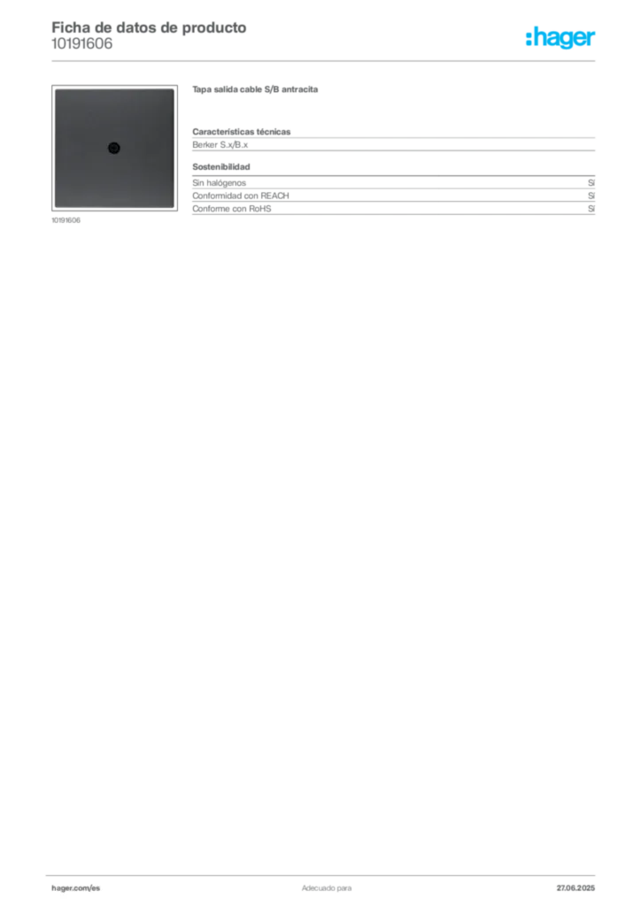 Imagen Hager Ficha de datos de producto 10191606 | Hager España