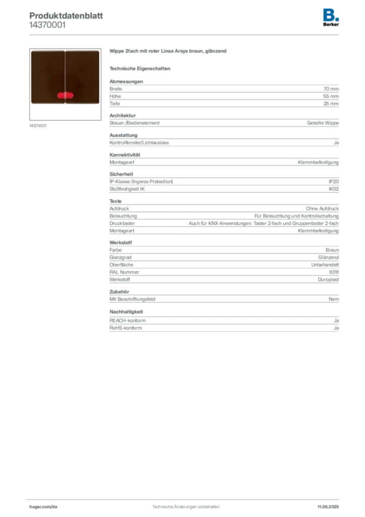 Bild Berker Produktdatenblatt 14370001 | Hager Deutschland