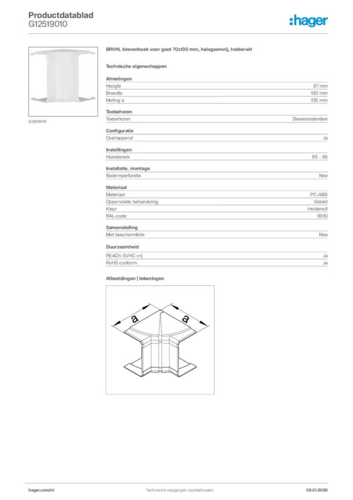Afbeelding Hager Productdatablad G12519010 | Hager Nederland